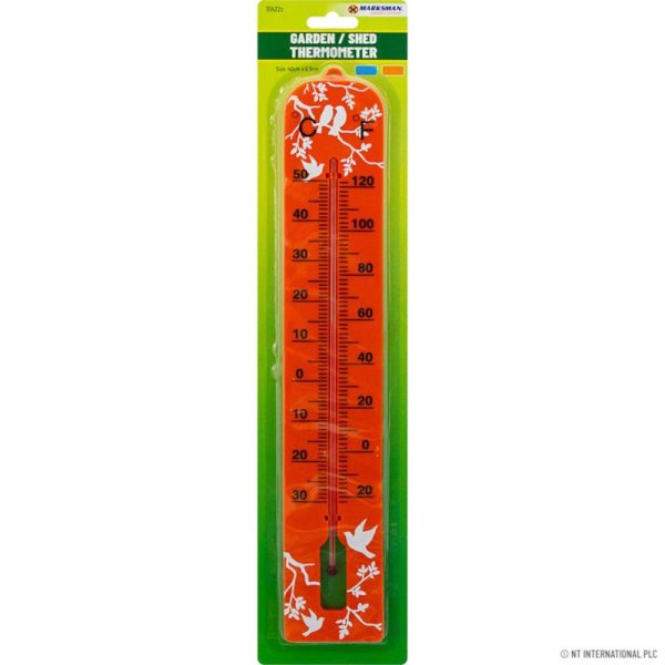 MARKSMAN PLASTIC GARDEN THERMOMETER LARGE 40CM X 6.5CM ASSORTED COLOURS