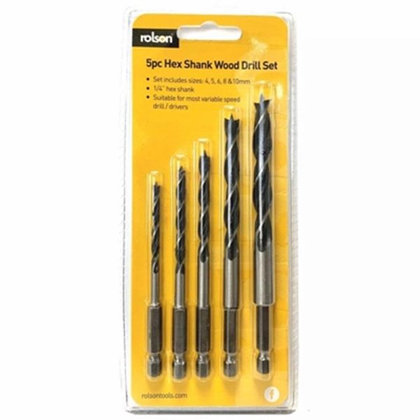 ROLSON HEX SHANK WOOD DRILL BIT 5PC SET