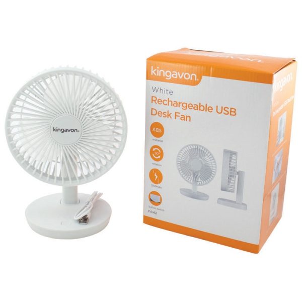 KINGAVON RECHARGABLE USB DESK FAN WHITE