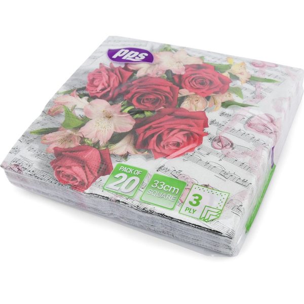 PPS 3PLY 33CM 20 NAPKINS RED FLOWER