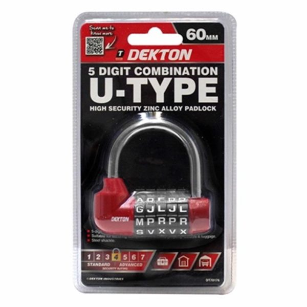 DEKTON COMBINATION LOCK 60MM 5 DIGIT U TYPE