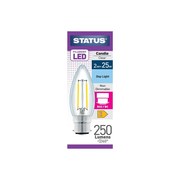 STATUS 2W B/C CANDLE DAY LIGHT FILAMENT LED LIGHT BULB SINGLE