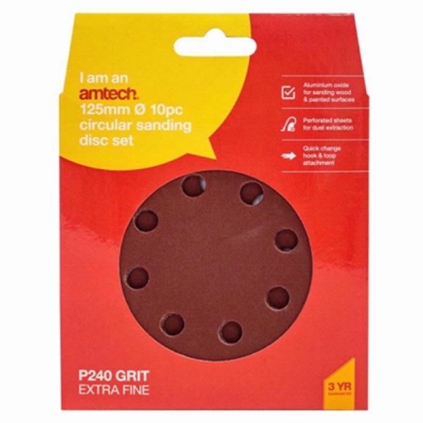 AMTECH SANDING SHEET CIRC P240 GRIT 10PCE