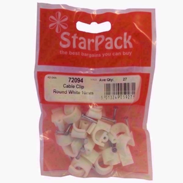 STARPACK CABLE CLIPS ROUND WHITE 10MM