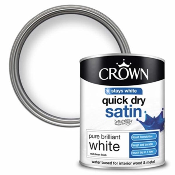 CROWN PAINTS QCK DRY SATIN BRILLIANT WHT750ML