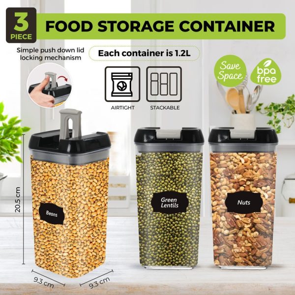 TOP 3 PLASTIC FOOD STORAGE CONTAINERS 1.2LTR 3PCS