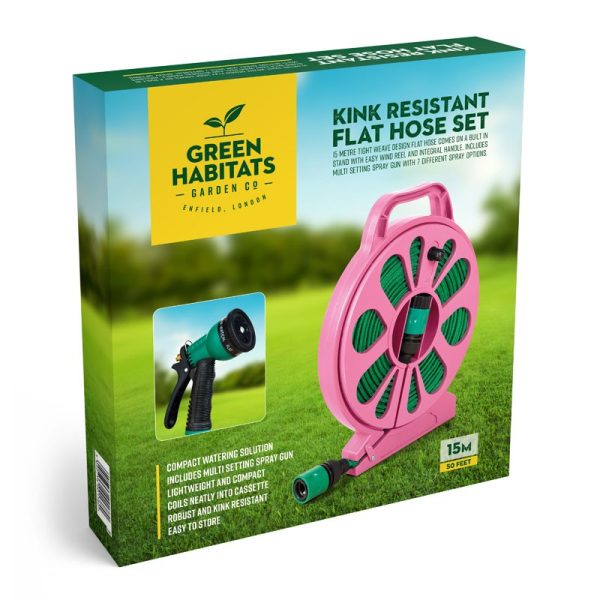 GREEN HABITATS 50FT FLAT HOSE SPRAY NOZZLE PINK