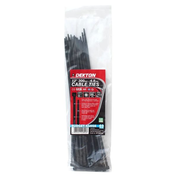 DEKTON BLACK CABLE TIES 40PCS 4.8MMX300MM