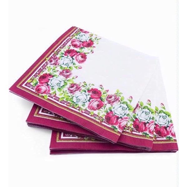 PPS 3PLY 33CM 20 NAPKINS RED ROSE BORDER