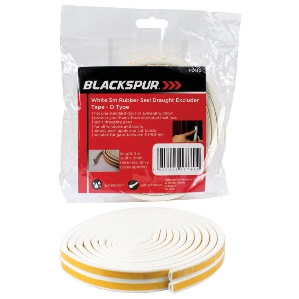 BLACKSPUR DRAUGHT EXCLUDER TAPE TYPE D WHITE 5M