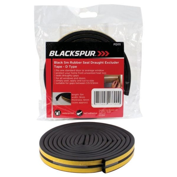 BLACKSPUR DRAUGHT EXCLUDER TAPE TYPE D BLACK 5M