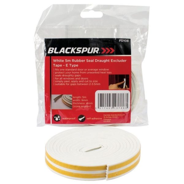 BLACKSPUR DRAUGHT EXCLUDER TAPE TYPE E WHITE 5M