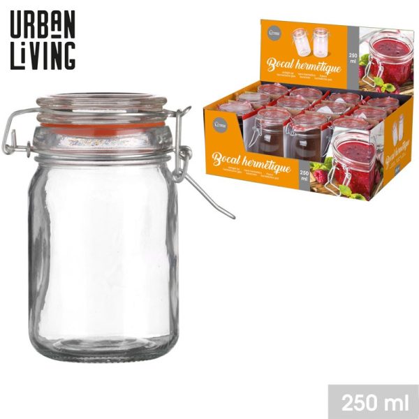 URBAN LIVING GLASS STORAGE JAR CLIP LID 250ML