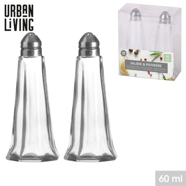 URBAN LIVING GLASS SALT & PEPPER SHAKER 60ML SET