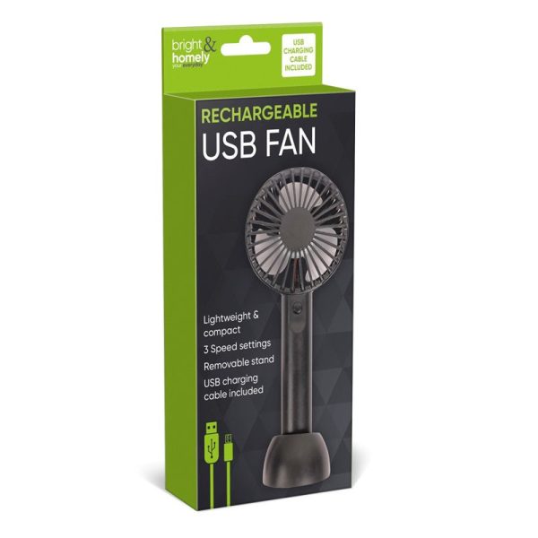 BRIGHT & HOMELY HANDHELD FAN RECHARGEABLE USB BLACK