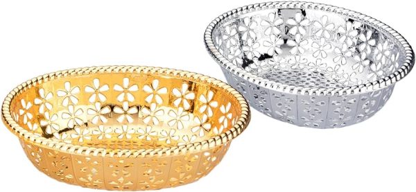 PLASTIC BASKET GOLD/SILVER OVAL