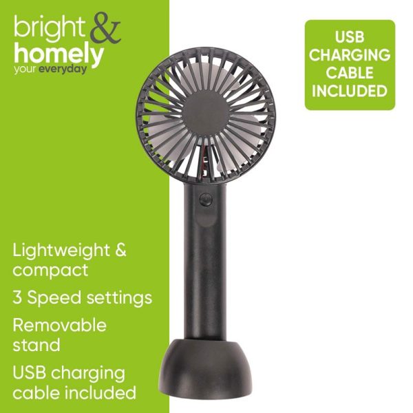 BRIGHT & HOMELY HANDHELD FAN RECHARGEABLE USB BLACK