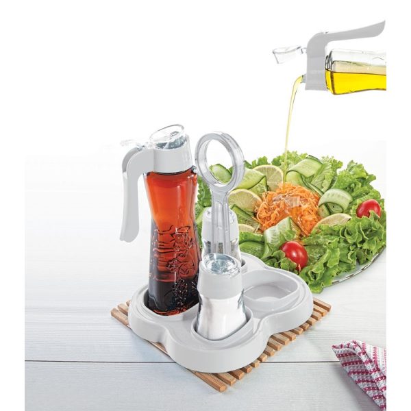 4 PC OIL & VINEGAR BOTTLE SET WITH SHAKERS