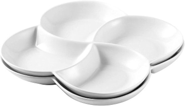 WHITE CERAMIC SNACK DISH 4 SECTIONS