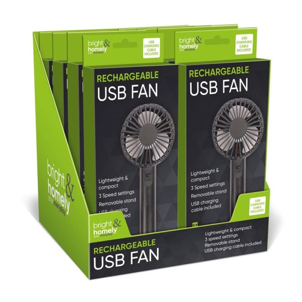 BRIGHT & HOMELY HANDHELD FAN RECHARGEABLE USB BLACK