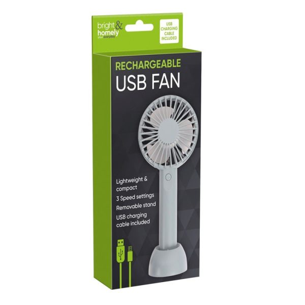 BRIGHT & HOMELY HANDHELD FAN RECHARGEABLE USB GREY