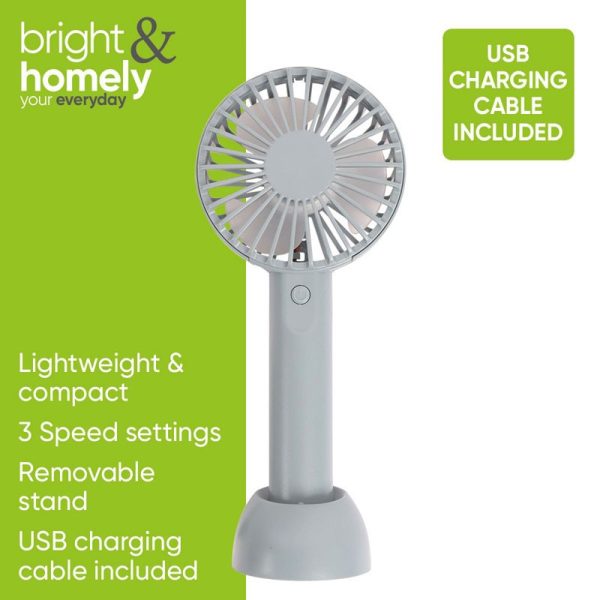 BRIGHT & HOMELY HANDHELD FAN RECHARGEABLE USB GREY