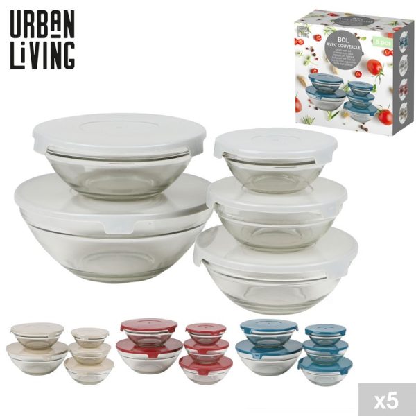 URBAN LIVING GLASS BOWLS WITH LIDS 5PCE ASSORTED