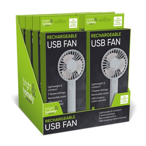 BRIGHT & HOMELY HANDHELD FAN RECHARGEABLE USB GREY