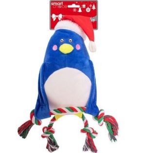 Smart Choice Christmas Squeaky Rope & Plush Penguin Dog Toy 43cm