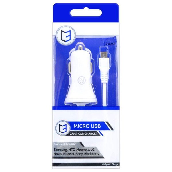 Vibe 2Amp White Micro USB Car Charger 1.2m