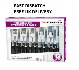 Prima Stainless Steel Steak Knives & Forks 12pc