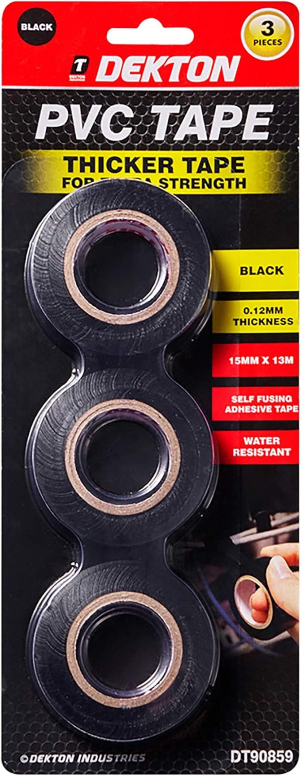 Premium Dekton pvc tape extra strong black pack of 3