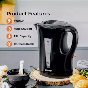 Geepas 2200W Black Rapid-Boil Cordless Kettle 1.7L