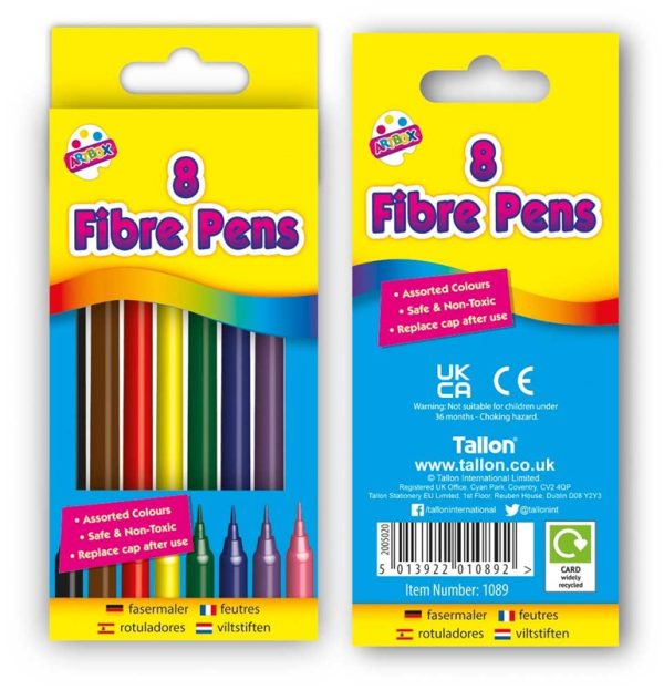 Premium Artbox fine tip fibre colouring pens pack of 8