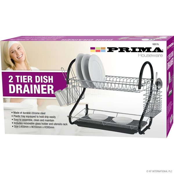 Premium Prima black 2 tier dish drainer 45cm x 25cm x 39.5cm