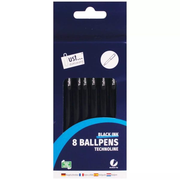 Premium Technoline black ink pens pack of 8