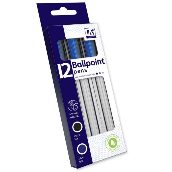 Premium Black & blue ballpoint pens pack of 12