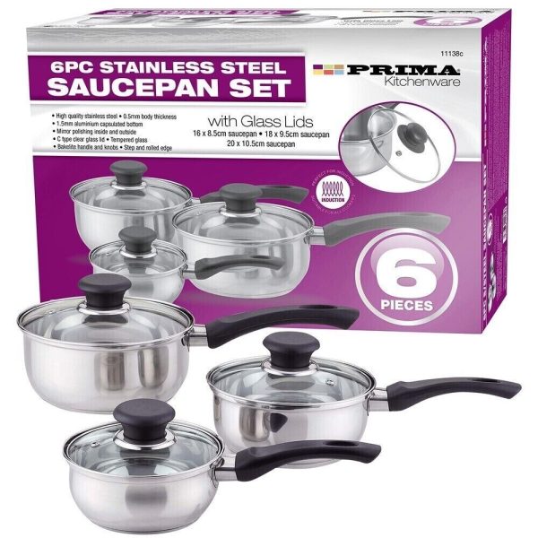 Premium Prima stainless steel saucepan set 6pc