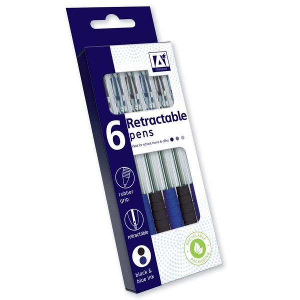 Premium 6 black & blue retractable pens set