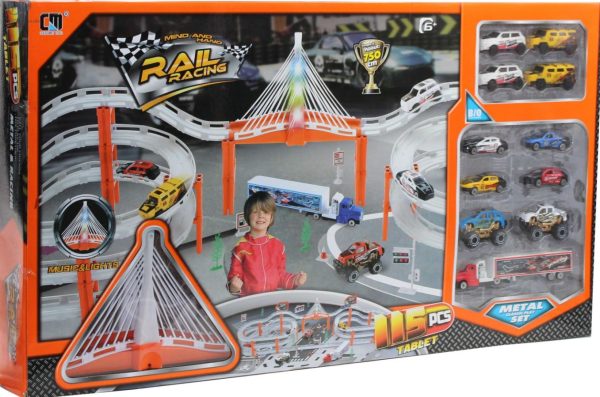 Premium Rail racing 115pc metal car play set