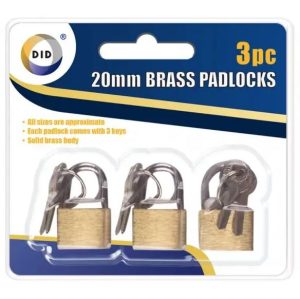 DID 20mm Brass Padlocks With Keys 3pc