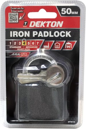 Dekton 50mm Iron Padlock With 3 Keys