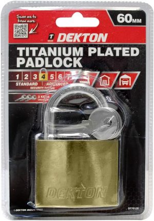 Dekton 60mm Titanium Plated Padlock With 3 Keys