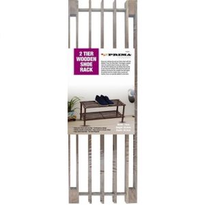 Prima 2 Tier Dark Oak Wooden Shoe Rack 74cm X 29.5cm X 26.5cm