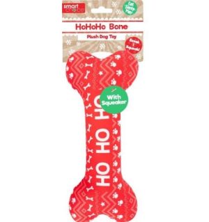 Smart Choice Christmas Squeaky Plush Ho Ho Ho Dog Bone Toy 26cm