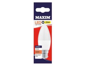 Maxim LED Light Bulb 3W=25W Candle Pearl Warm White Bayonet Cap