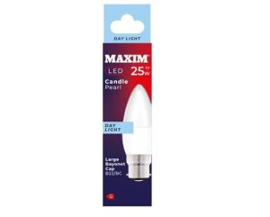 Maxim LED Light Bulb 3W=25W Candle Pearl Day Light White Bayonet Cap