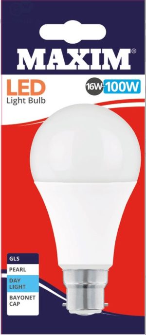 Maxim LED Light Bulb 16W=100W GLS Pearl Day Light White Bayonet Cap