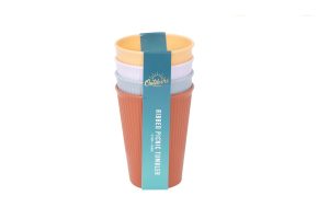 Bello Assorted Colour Plastic Ribbed Picnic Tumblers 400ml Pack of 4