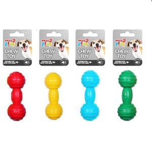 Pets Play Squeaky Ribbed Dumbbell Dog Chew Toy